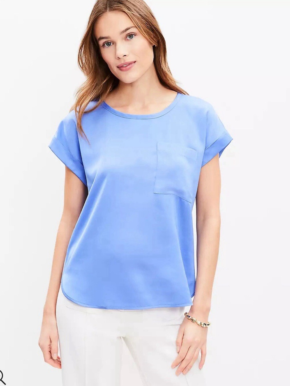 LOFT Satin Pocket Tee Blouse